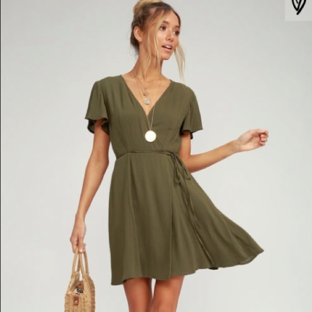 Lulus Harbor Point Olive Green Wrap Dress